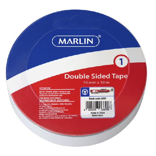 MARLIN DOUBLE SIDED TAPE 1's, 18mm x 10m