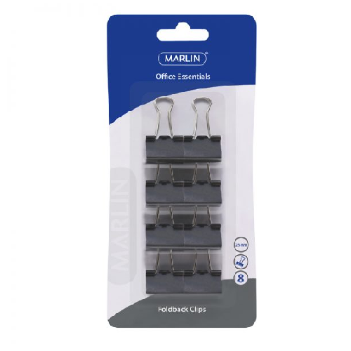 MARLIN OFFICE ESSENTIALS FOLD BACK CLIPS, 8's, 25MM