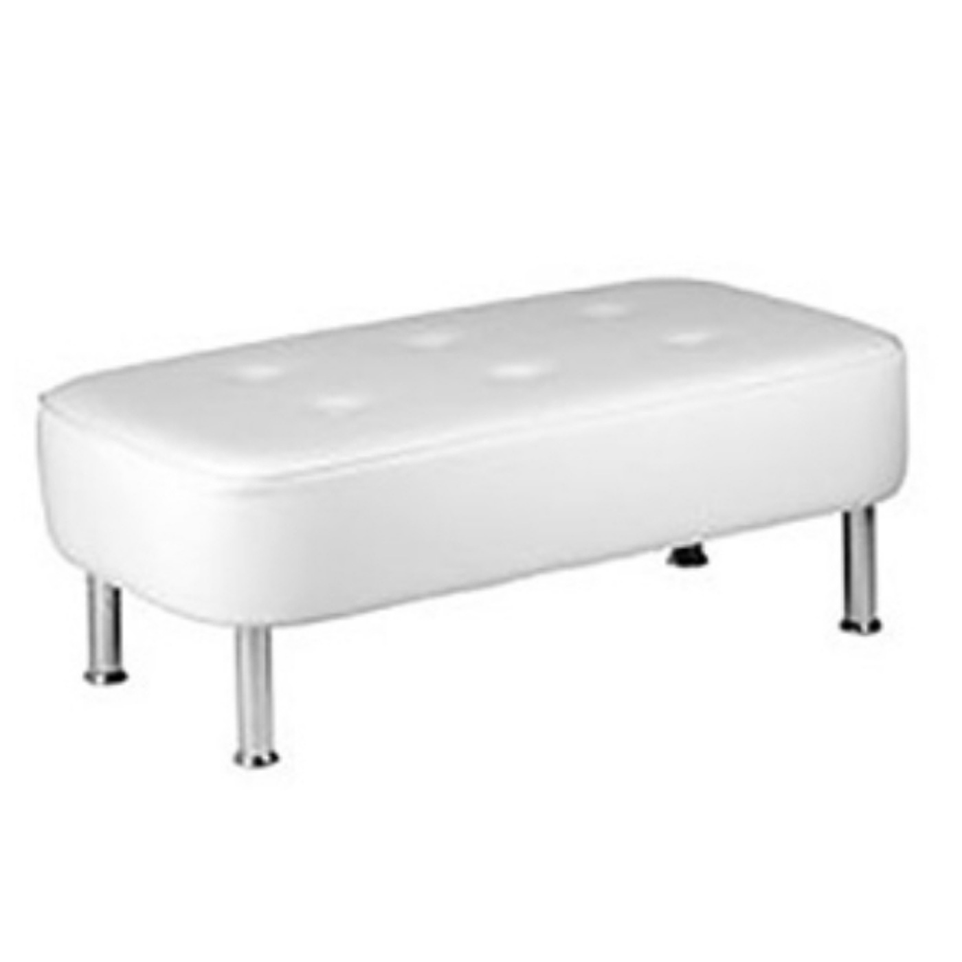 Rectangular White Leather Ottoman With Steel Legs.
