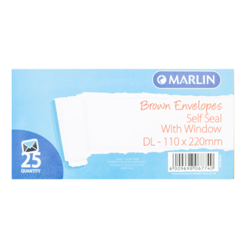 MARLIN ENVELOPE DL BROWN WITH WINDOW SELF SEAL 500's