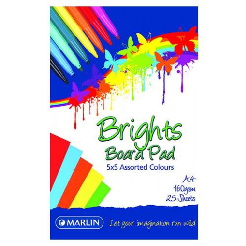 MARLIN PROJECT BOARD PAD A4 25 SHEETS ASSORTED BRIGHT COLORS 160GSM