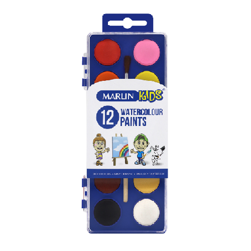MARLIN KIDS WATER COLORS 12's WITH BRUSH