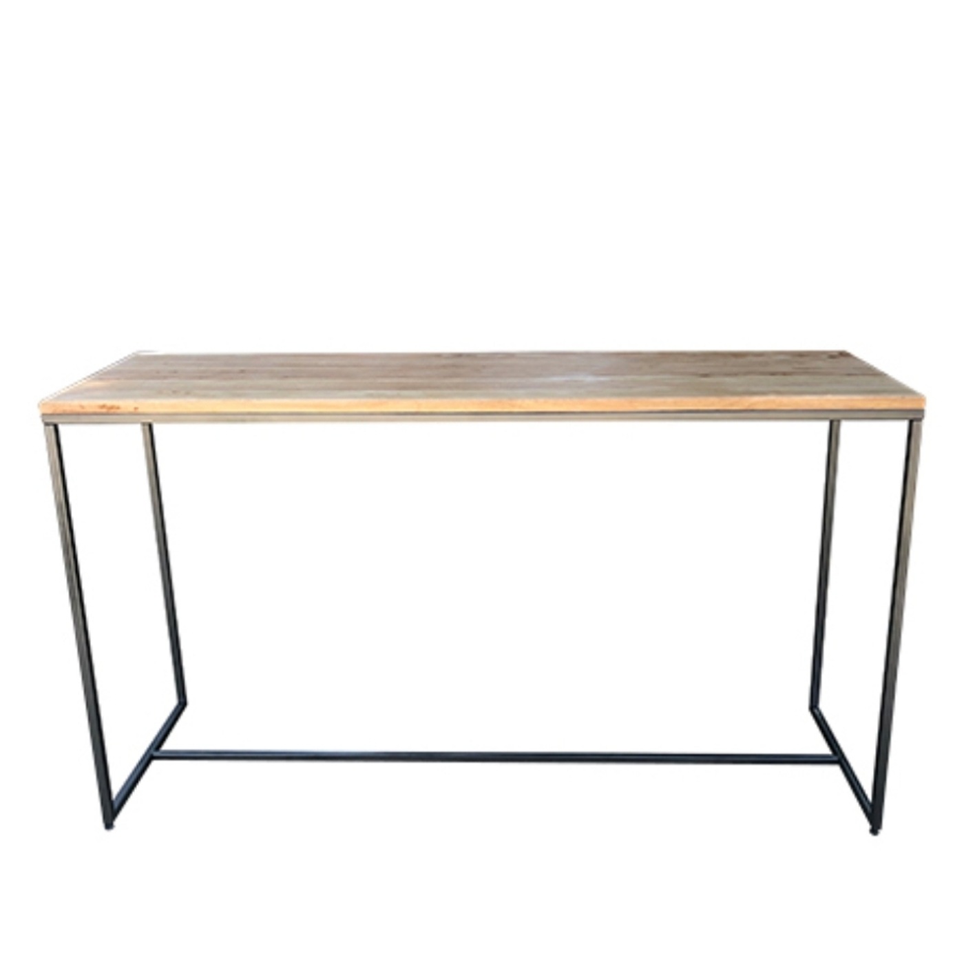 Rectangular Black Steel Frame Cocktail Table with Natural Wood Top.