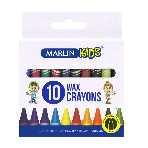 MARLIN KIDS WAX CRAYONS 10's, 12mm
