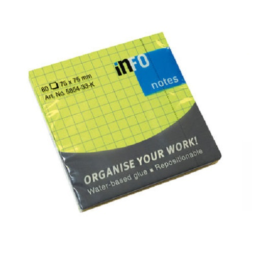 INFO NOTES BRIGHT CHECKED STICKY NOTE PAD 5654-33-K