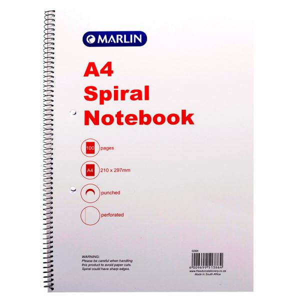 MARLIN A4, 100 PAGE NOTE BOOK PUNCHED & PERFORATED