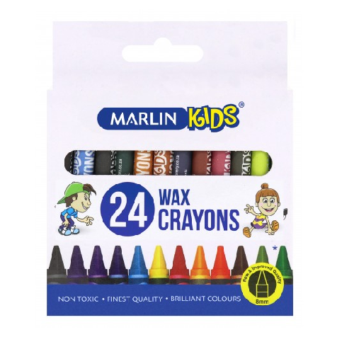 MARLIN KIDS WAX CRAYONS 24's, 8mm