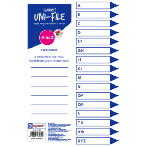 MARLIN FILE DIVIDER - INDEXES 16 POSITION A TO Z BRIGHT