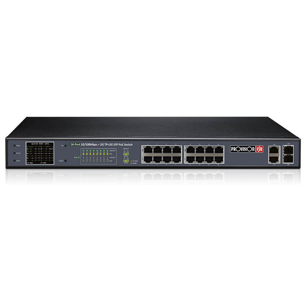 PROVISION - 16 Port 10/100Mbps +2 RJ45 + 2SFP PoE Switch