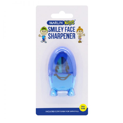 MARLIN KIDS PLASTIC STAND UP SMILEY SHARPENER 1 HOLE WITH CONTAINER FOR SHAVINGS