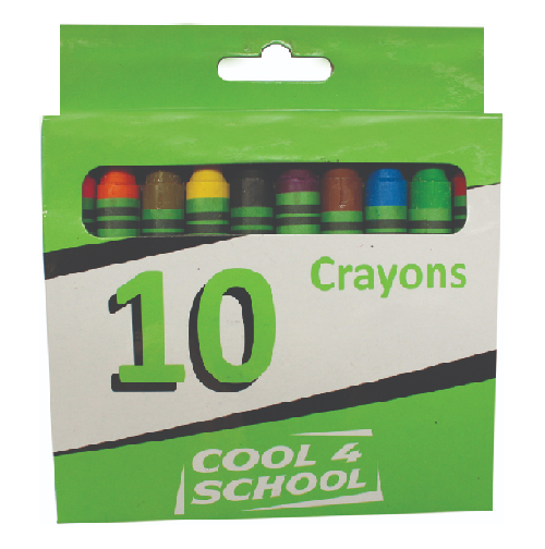 COOL 4 SCHOOL WAX CRAYONS 10's, 12mm