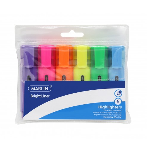MARLIN BRIGHT LINER HIGHLIGHTERS 6's, ASSORTED COLORS