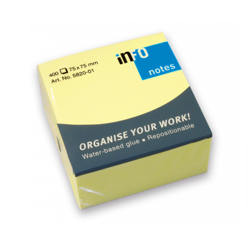 INFO NOTES PASTEL YELLOW STICKY NOTE PAD 5820-01