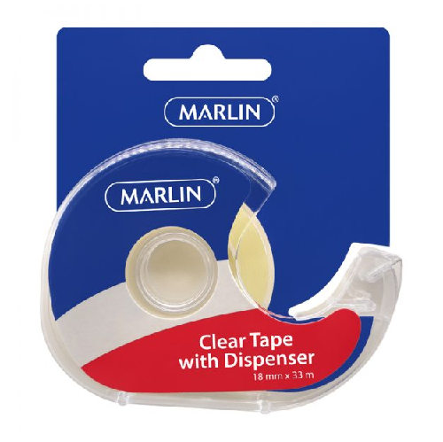 MARLIN CLEAR TAPE WITH DISPENSER 18mm x 33m, 38 MICRON