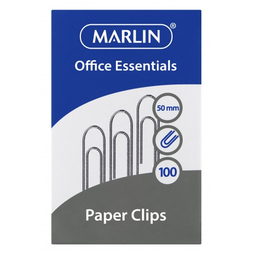 MARLIN OFFICE ESSENTIALS SILVER PAPER CLIPS 100's, 50mm