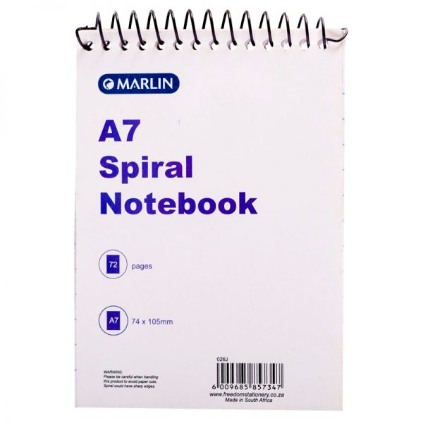 MARLIN A7, 72 PAGE TOP SPIRAL NOTE BOOK