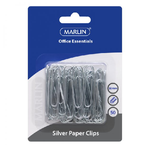 MARLIN OFFICE ESSENTIALS SILVER PAPER CLIPS, 100's, 50MM