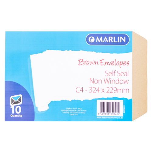 MARLIN ENVELOPES C4 POCKET BROWN SELF SEAL 10's