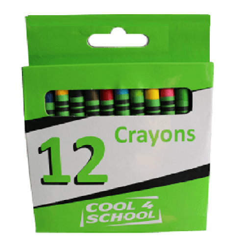 COOL 4 SCHOOL WAX CRAYONS 12's, 8mm