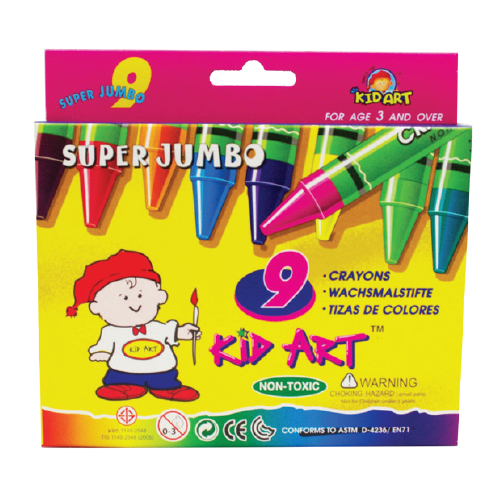 KID ART SUPER JUMBO WAX CRAYONS 9'S