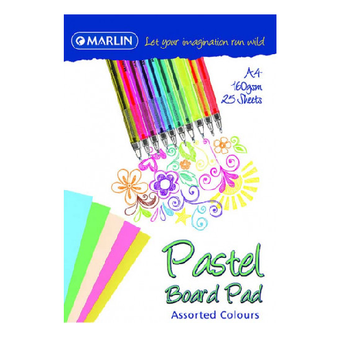 MARLIN PROJECT BOARD PAD A4 25 SHEETS ASSORTED PASTEL COLORS 160GSM