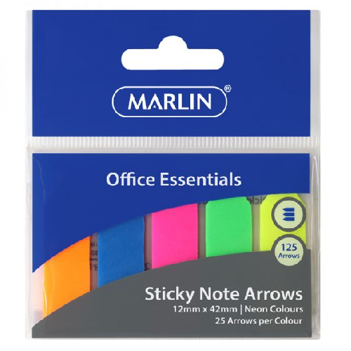 MARLIN STICKY NOTE ARROWS 125 SHEETS 12mm x 42mm, NEON COLORS