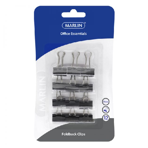 MARLIN OFFICE ESSENTIALS FOLD BACK CLIPS, 12's, 19MM