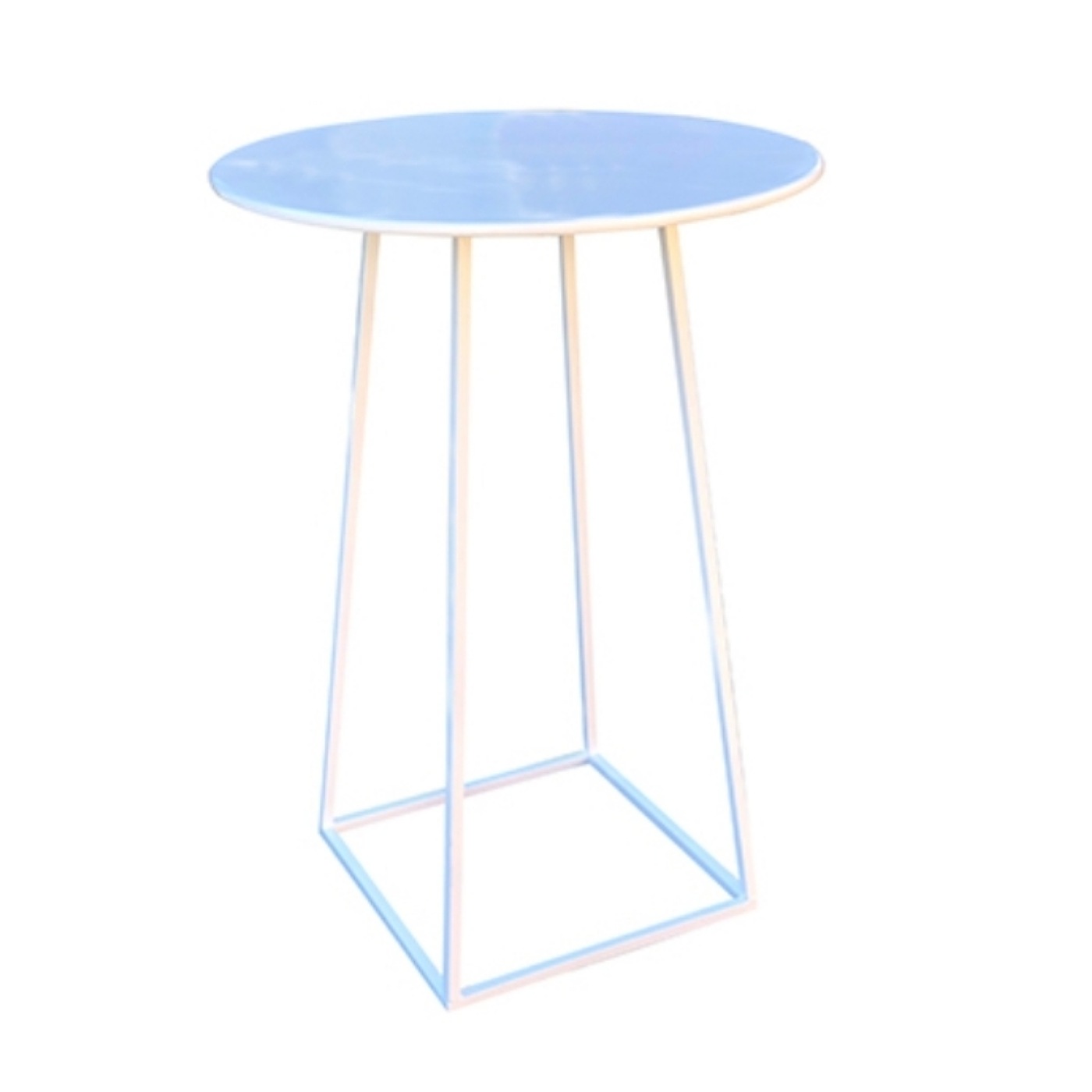 White Square Steel Frame Cocktail Table With Round White Top.