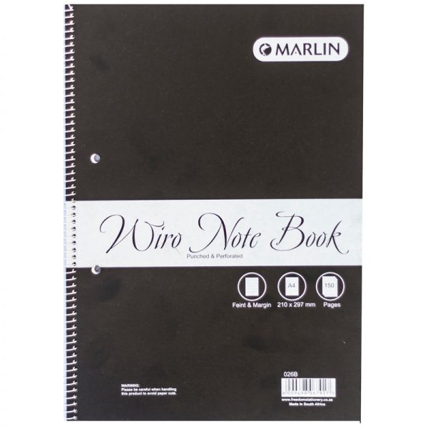 MARLIN A4, 150 PAGE WIRO NOTE BOOK PUNCHED & PERFORATED