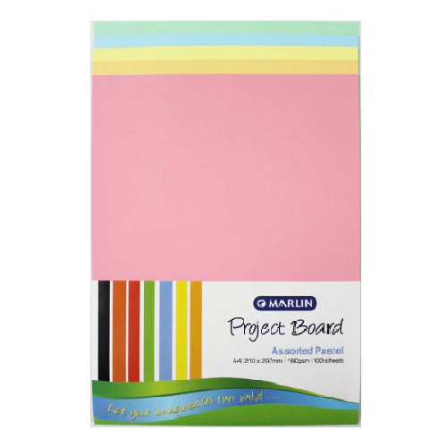 MARLIN PROJECT BOARD, 100's, PASTEL ASSORTED 160GSM