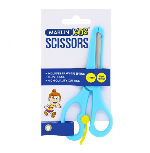 MARLIN KIDS SCISSORS 135mm ASSORTED BLUE AND PINK WITH TRAINING SPRING
