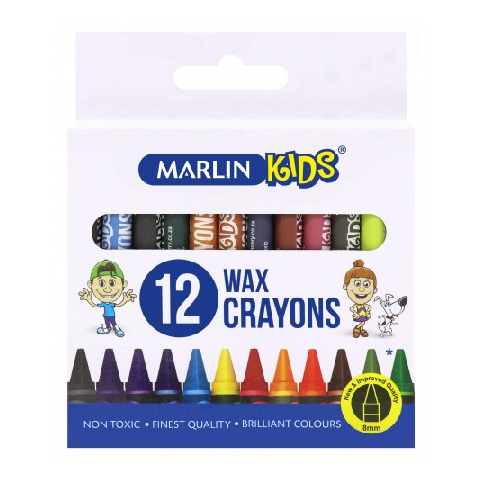 MARLIN KIDS WAX CRAYONS 12's, 8mm