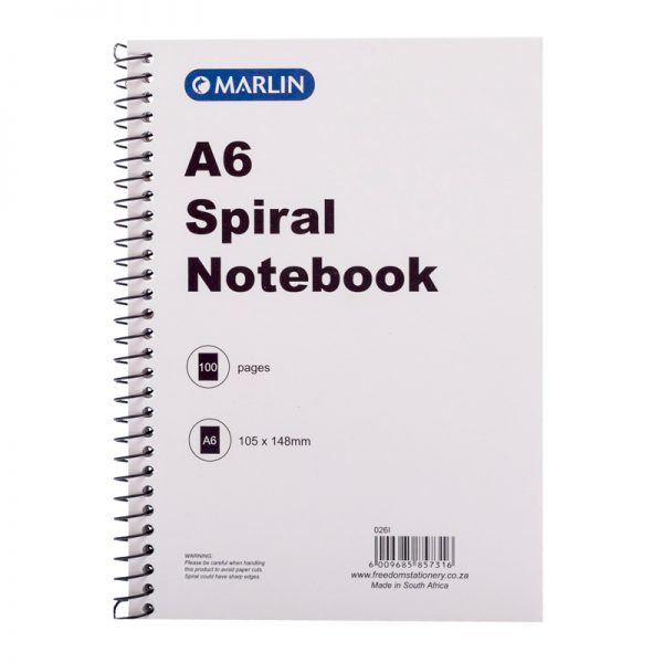 MARLIN A6, 100 PAGE SIDE SPIRAL NOTE BOOK
