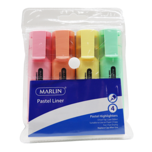 MARLIN PASTEL LINER HIGHLIGHTERS 4's, ASSORTED COLORS