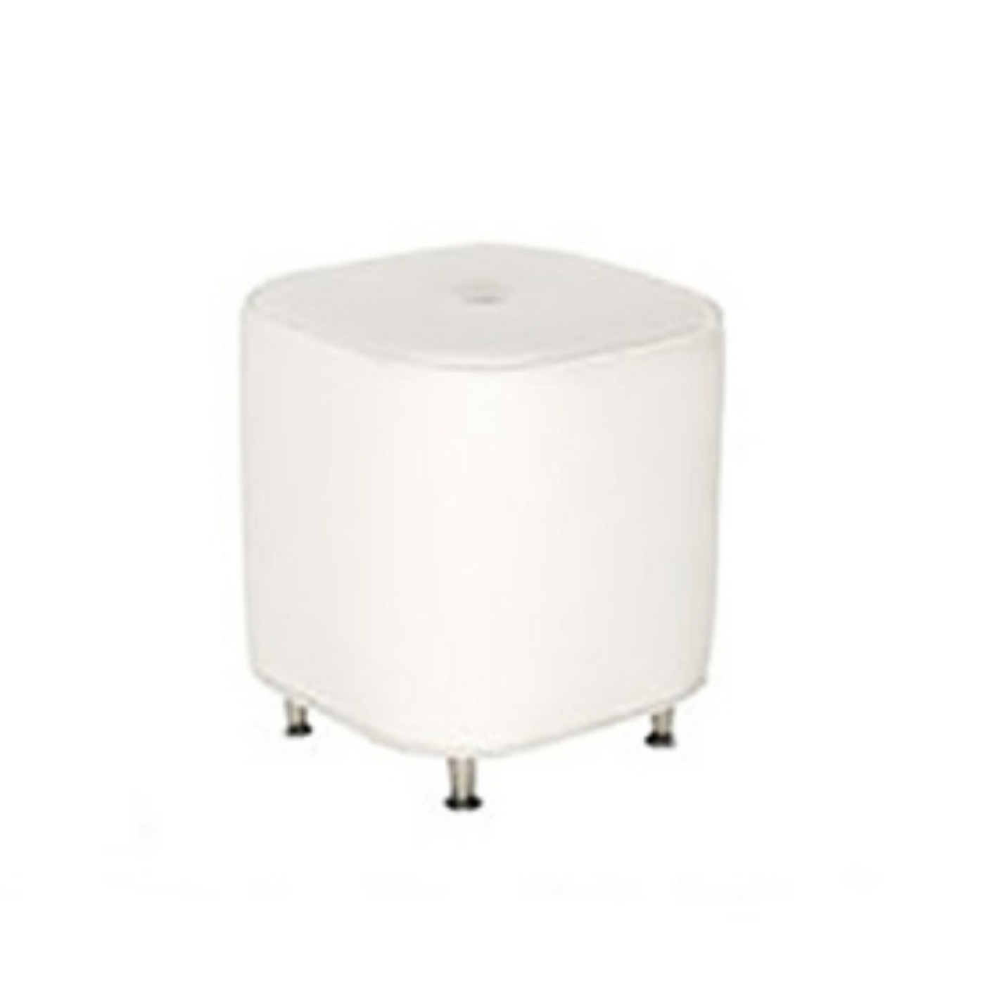 Square White Leather Ottoman With Steel Feet.