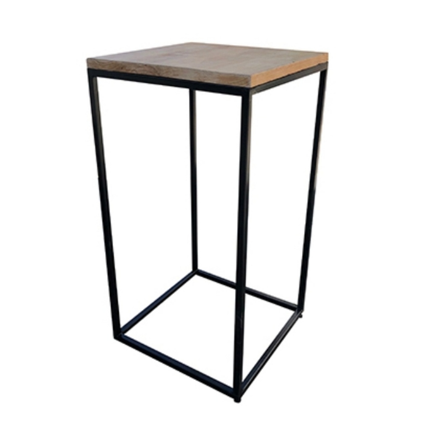 Black Square Frame Cocktail Table With Wooden Top To Hire.