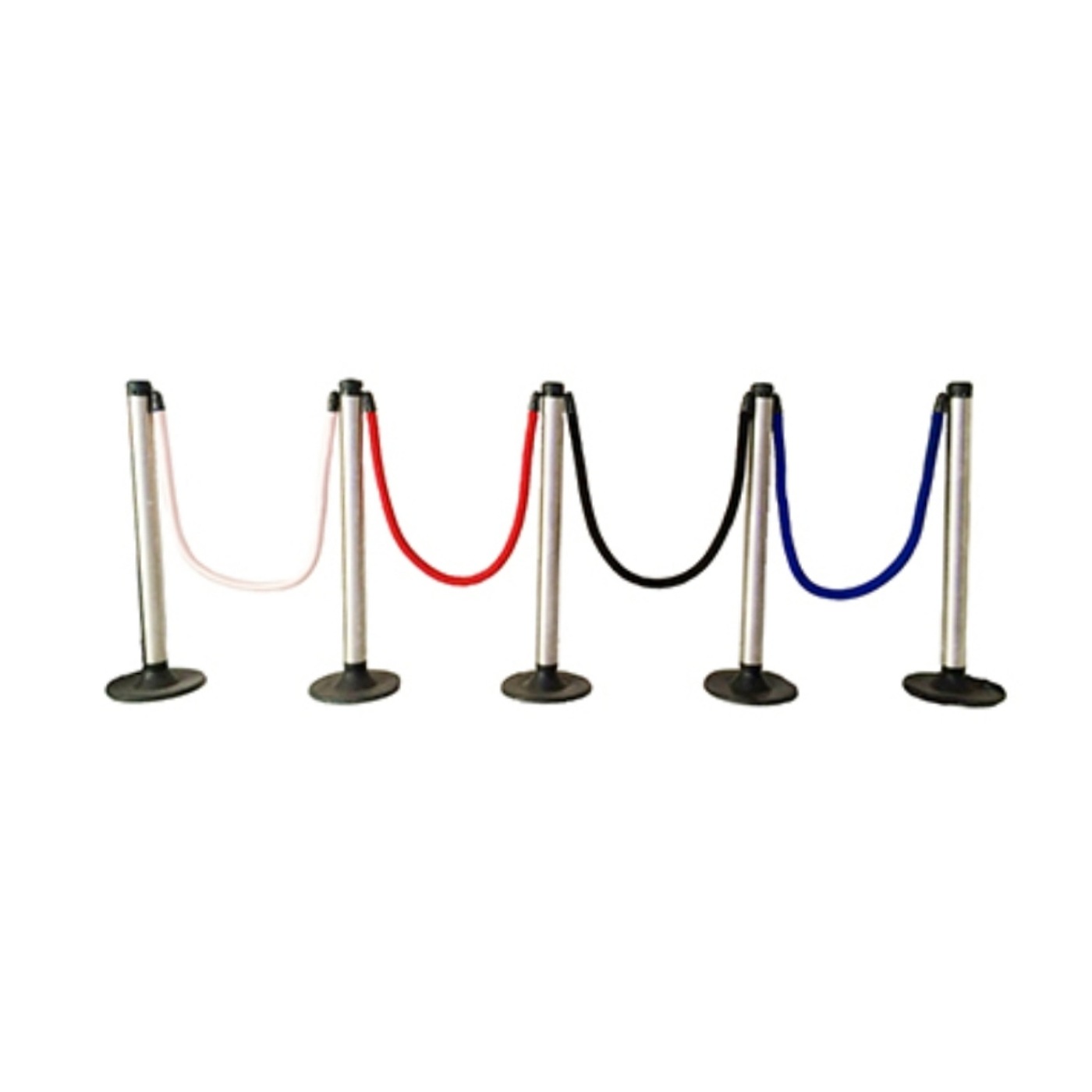 Silver Stanchion Poles With Various Colored Stanchion Ropes.
